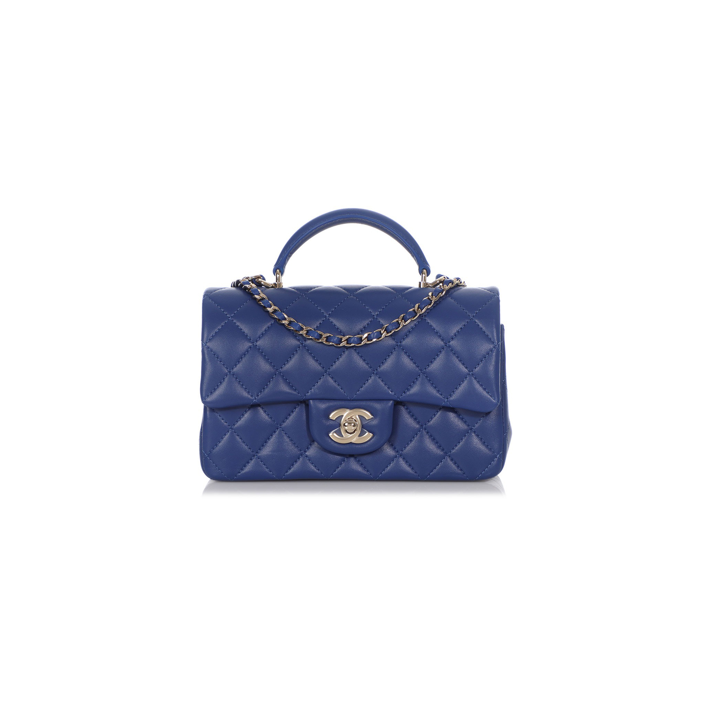 CHANEL ROYAL BLUE QUILTED CALFSKIN TOP HANDLE FLAP BAG GOLD HARDWARE (20*12*6cm)